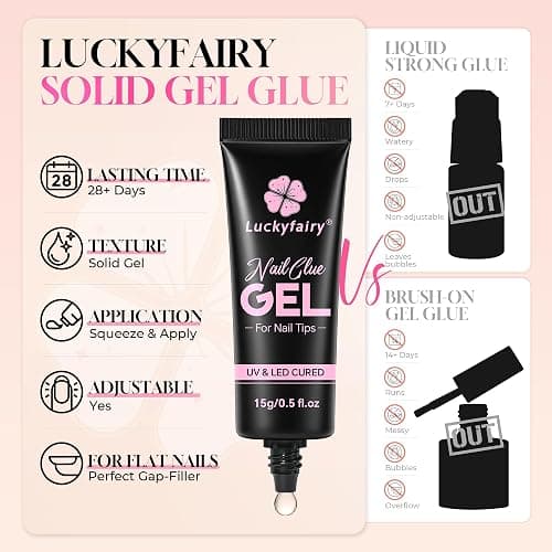 Luckyfairy Gel Nail Glue for Nail Tips, Soft Solid Nail Glue, Cured Needed, 15ml Soak Off Adhesive Bonding for Clear Acrylic Nails Fake Nails Extension, Not for Press-on thumbnail 6