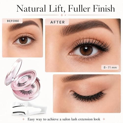 Magnetic-Eyelashes with Applicator, 2 Pairs Reusable Magnetic Lashes Natural Look, No Glue Needed Eyelashes Magnetic, Lightweight False Eyelashes for Everyday Makeup, Travel & Parties thumbnail 2