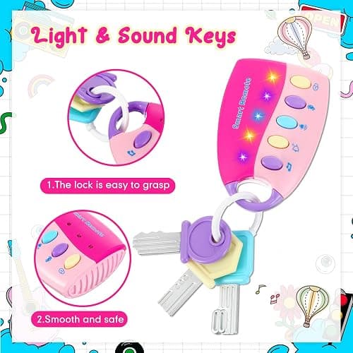 Skylety Musical Smart Remote Car Key Toy with Sound and Lights Fun and Educational Musical Toys for Travel Play(Pink) - Pink thumbnail 6