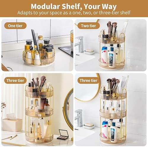 360° Rotating Makeup Organizer, Upgraded 3 Tier Skincare Perfume Organizers for Women, Bathroom Organizer Countertop, Clear Cosmetic Dresser Organizer with Makeup Brush Holder, Sink&Counter(Amber) thumbnail 6