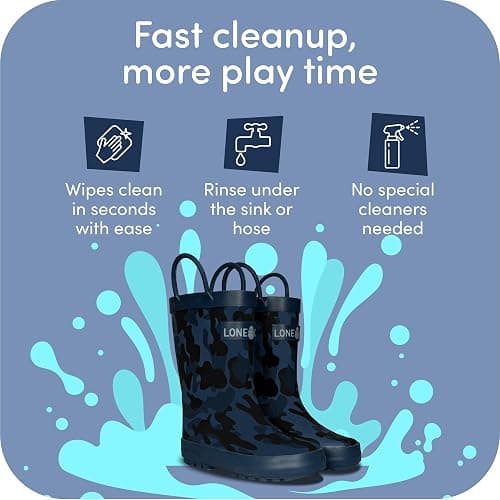 Lone Cone Kids Rain Boots for Girls & Boys – Waterproof Natural Rubber Toddler Rain Boots with Non-Slip Outsole & Easy Pull Handles – Solid, Pattern & Glitter Designs thumbnail 7