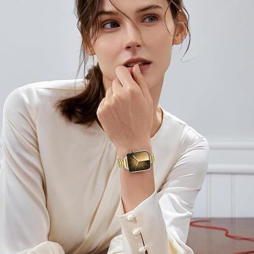 Tasikar Thin Metal Band Compatible with Apple Watch Band 49mm 46mm 45mm 44mm 42mm Women Stainless Steel Replacement Strap Compatible with iWatch Ultra SE Series 10 9 8 7 6 5 4 3 2 1, Gold thumbnail 7