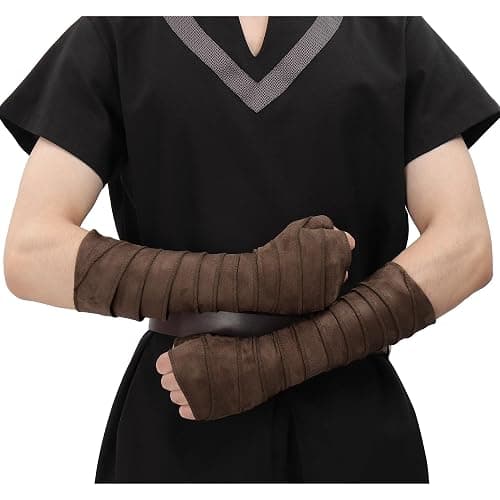 FURPHI Medieval Hand Wraps Renaissance Faux Suede Bracers LARP Halloween Cosplay Costume Accessories thumbnail 2