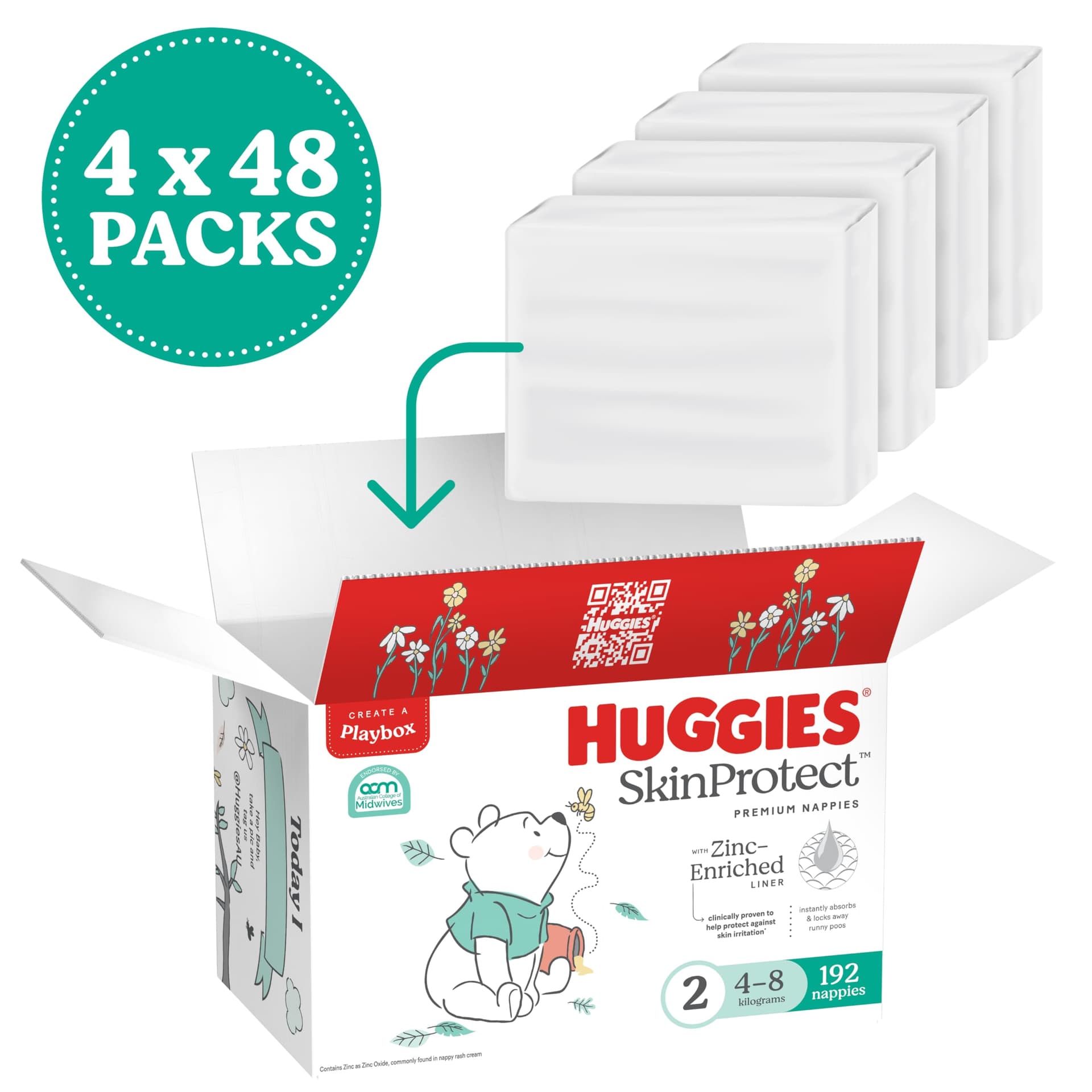 Huggies Infant Nappies Size 2 (4-8kg) 192 Count - One Month Supply (Packaging May Vary) thumbnail 2
