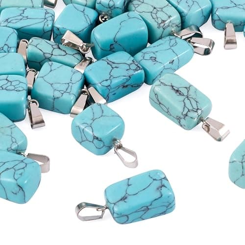 Beadthoven 24pcs Natural Turquoise Pendants Irregular Healing Stone Crystal Chakra Reiki Nugget Tumbled Blue Gemstone Charm Beads for DIY Necklace Jewelry Making - Image 1