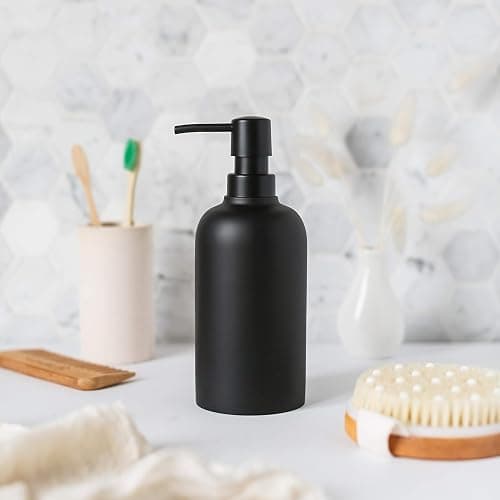 Yew Design Matte Black Soap Dispenser for Bathroom, 15oz Round Rustproof Liquid Hand Dish Soap Dispenser Pump for Kitchen Sink, Countertop, and Bathroom thumbnail 2