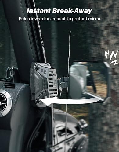 JOYTUTUS Wrangler Mirrors Doors Off Compatible with Wrangler TJ JK & Unlimited, Wrangler JK Side Mirrors for Wrangler 1997-2018, Wider View No Vibrate & Wobble (Patented), Does Not Fit on Doors thumbnail 4