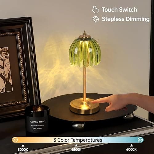 Shenmoyl Tulip Table Lamp with 5000mAh Battery & Touch Control, Cordless Small Table Lamp with 3 Colors, Dimmable Rechargeable Table Lamps for Living Room, Bedroom, Bedside, Nightstand (Green Tulip) thumbnail 3