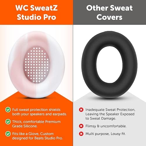 WC SweatZ Studio Pro - Patented Protective Silicone Earpad Covers for Beats Studio Pro Made by Wicked Cushions | Sweatproof & Easily Washable | Pink Marble thumbnail 3