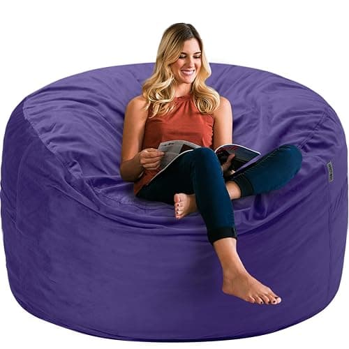 HABUTWAY Bean Bag Chair 3Ft Luxurious Velvet Ultra Soft Fur with High Rebound Memory Foam Bean Bag Chairs for Adults Plush Lazy Sofa with Fluffy Sponge 3' (Purple) - Image 1