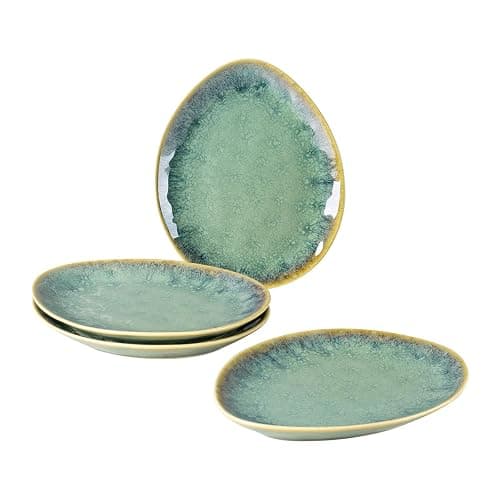 Henten Home Ceramic Appetizer Plate Set, 6.75 Inch Dessert Plates, Reactive Glaze Serving Plates for Snack, Sushi, Set of 4, Microwave & Dishwasher Safe (Green) thumbnail 2