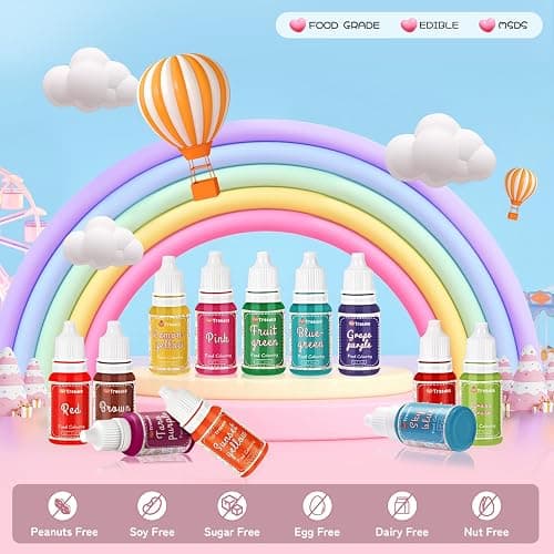 Lebensmittelfarbe Flüssige Set,18 Farben x 10ml Lebensmittel Farben,Hochkonzentriert Lebensmittelfarbstoff für Kuchen Backen,Kekse,Macaron,Tortendeko,Osterei,Fondant,Teig,DIY Slime,Seifen,Backzubehör thumbnail 4