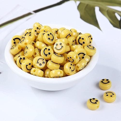 Smile Face Beads, 10mm Happy Face, Acrylic, Cute Spacer Beads, Necklace and Bracelet Making, Jewelry Supplies, 100pcs (Yellow) thumbnail 2