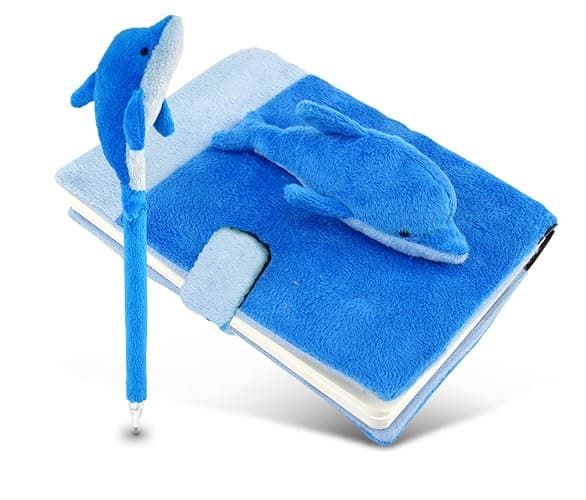Puzzled Plush Dolphin Notebook and Pen - Image 1