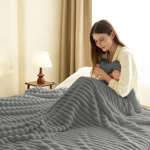 HIMEET Soft Light Grey Throw Blanket for Couch - 300GSM Cozy Fleece Blanket for Men, Cute Lightweight Blankets Birthday Gifts for Her Him, Valentines Spring Home Room Decor, Light Grey, 50x60 Inches thumbnail 2