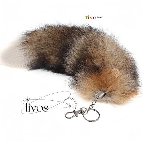 Iivos Fluffy Therian fox Tail Keychain - Soft Fur, Realistic Colors, Durable, Perfect for Cosplay, Renaissance Fairs thumbnail 2