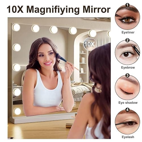 Ereousa Specchio Trucco con Luci, 3 modalità Luce, 50 x 40 cm Specchio Trucco, Durevole Specchio con Luci Make Up, Specchio Make Up con 14 Lampadine LED thumbnail 5