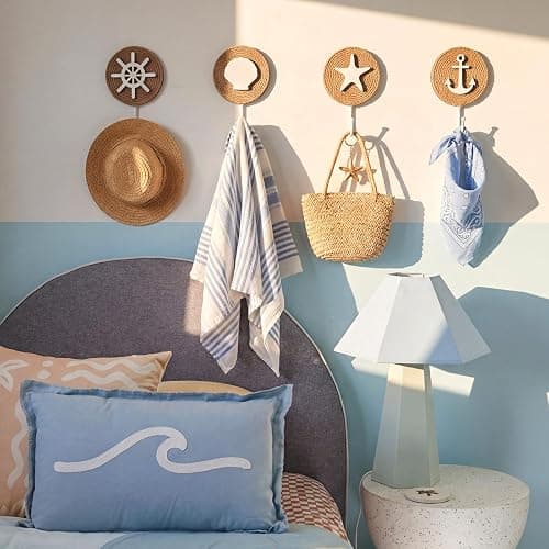AceOrbit 4 Pcs Home Beach-Themed Towel Hooks Wall Hooks Beach Towel Hook Decorative Wall Hanging for Clothes Towels Hats Bag(Nautical) thumbnail 7