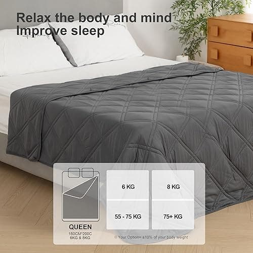 Winthome Weighted Blanket Adult, Heavy Blanket Designed for Insomnia, Anxiety and Stress Relief with Premium Glass Beads, Weighted Blanket Double QUEEN Size (Grey, 150x200cm 6kg) thumbnail 7