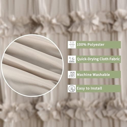 Homechoice Decor Camel Ruffle Shower Curtain, Vintage Handcrafted Bow Tie Bath Curtain for Master Bathroom, Ruched Microfiber Bathroom Curtain with 12 Buttonholes, 72" W x 84" H (LQ-10) thumbnail 5