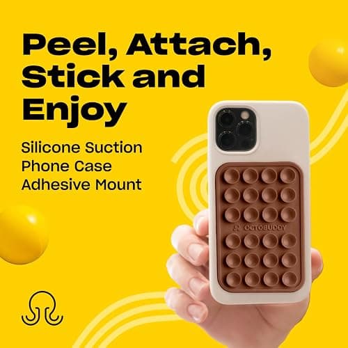 OCTOBUDDY Classic MAX - Silicone Suction Phone Case Adhesive Mount - Hands-Free, Strong Grip Holder for Selfies and Videos - iPhone and Android Compatible - 2.6″ x 3.9″, Hot Cocoa thumbnail 2