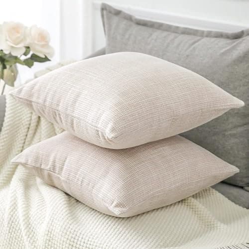 OTOSTAR Linen Throw Pillow Covers Set of 2 Decorative Square Pillowcases Cushion Covers 24x24 Inch for Home Decor Sofa Bedroom Car 60 x 60CM Beige - Beige - 24" x 24" (Pack of 2) thumbnail 9