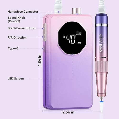 SAVILAND 2026 Nail Drill Professional: 40000RPM Electric Nail Drill 30S Fast Removal for Acrylic Nails Low Noise Electric Nail File Long-Lasting Manicure Pedicure Mobile Tech & Salon (Gradient Purple) thumbnail 8