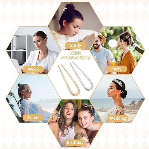 Hanyousheng 2Pcs Épingle à Cheveux Françaises en Méta, de U Fourchette à Cheveux Chignon pour Cheveux Épais, Épingles à Cheveux Françaises, De Cheveux Pince, pour Femmes Filles Accessoires de Coiffure thumbnail 7