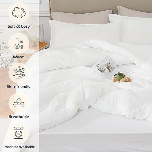 Quataly Twin Comforter Set White,2PCS Soft Lightweight Breathable Bedding Comforter Sets for All Season, Twin Size(68''×90'' Comforter & 1 Pillowcase) - White - Twin (68"x90") thumbnail 4