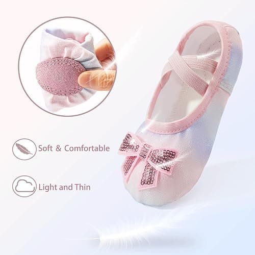 TRIPLE DEER Ballet Shoes for Girls, Satin Dance Practice Slippers Split Soft Leather Flat Sole Yoga Gymnastics Shoes (Toddler/Little/Big Kid) thumbnail 5