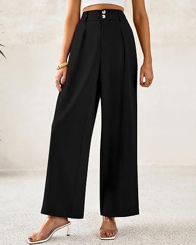 BTFBM Women Wide Leg Dress Pants 2026 High Waisted Button Pleated Business Casual Trousers Office Work Palazzo Pants thumbnail 6