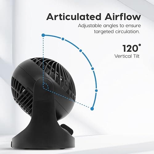 IRIS USA WOOZOO Desk Fan, Air Circulator, 3 Speeds, 32ft Max Air Distance, 112° Adjustable Tilt, 27.5db Quiet Motor, Small Fan for Bedroom, Office, Dorm, Black thumbnail 6