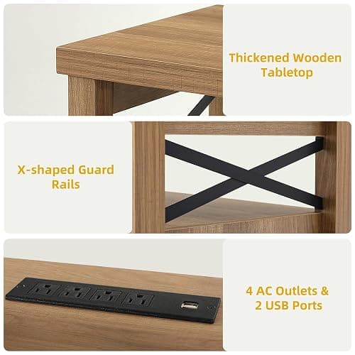 DWVO Farmhouse TV Stand for 65 inch TVs, LED Entertainment Center with Storage, TV Console with Power Outlets, Wooden Bar Coffee TV Table with Shelves for Living Room (Oak) thumbnail 6