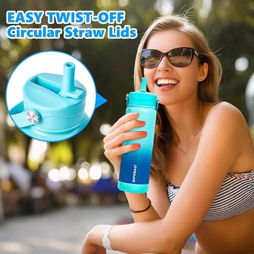 Insulated Water Bottle with Lid & Boot & Stickers, 40 oz Stainless Steel Sweat Free Bottle Keep Cold 24H, BPA-Free Sports Wide Mouth Water Bottle, CyanBlue thumbnail 5