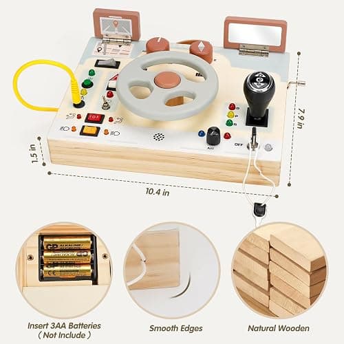 Joyreal Toddler Busy Board with LED Lights, Steering Wheel, Sounds, Montessori Toys for 1+ Year Old, Fidget Board Sensory Travel Toy, Gifts for Boys and Girls thumbnail 2