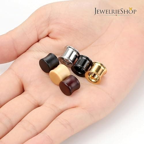 JEWELRIESHOP Stainless Steel Double Flared Tunnels Wood Plug Ear Gauges Earrings Saddle Plugs and Tunnels for Ears (0g,00g,8mm,10mm,6 Pairs) thumbnail 6