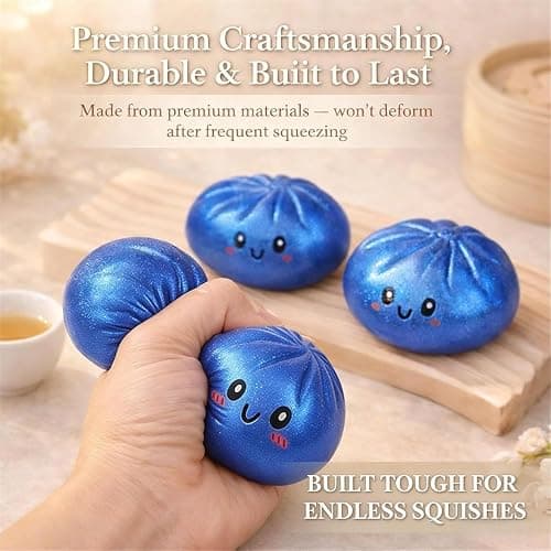 Dumpling Squishy, Glitter Mystery Dumplings Box, Squishy Dumpling Stress Relieving Toy, Soft Squeeze Decompression Dough, Interesting, with Food Steamer Stretchy Desk Toys (B-Purple) thumbnail 8