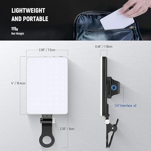 NEEWER BASICS Clip on LED Selfie Light Compatible with iPhone, 2000mAh Rechargeable, Phone Clamp Holder & Cleaning Cloth, Webcam Laptop Zoom Video Conference Recording Makeup Fill Lighting, NL-60AI thumbnail 8