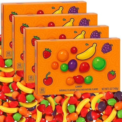 Fruit Shaped Hard Candy Runt Assorted Flavors 4 Theater Box - Chewy & Fruity Orange Banana Strawberry Grape Green Apple - 20 oz Total Easter Candy - Image 1