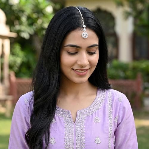 Yolev Indian Head Jewelry, Flower Headpiece Jewelry, Forehead Jewelry Chain | Pendant Rhinestone,Prom Zircon Flower,Boho Indian,Silver,forehead jewelry for women,Bride Wedding Headbands, Festival Head thumbnail 4