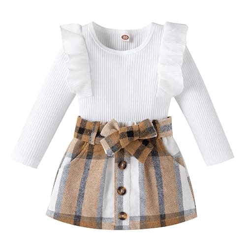 Nokpsedcb Baby Girls Fall Outfits Long Sleeve Romper Plaid Suspender Skirt Headband Newborn Spring Clothes - Image 1