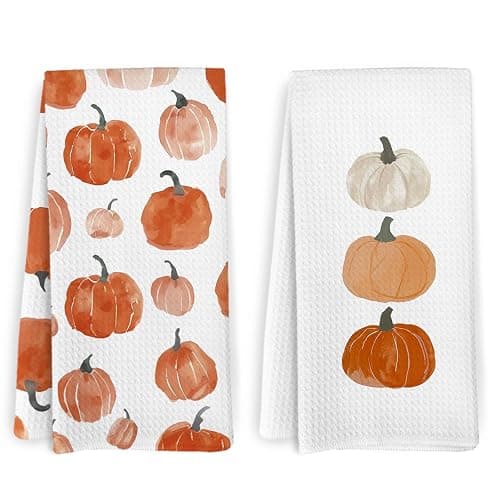 KFXHANGD Fall Pumpkin Decor Kitchen Towels and Dishcloths Set of 2, Fall Thanksgiving Day Hand Dish Towel, Farmhouse Autumn Pumpkins Decorative Hand Tea Towels for Bathroom Kitchen, 16×24 Inch - Image 1