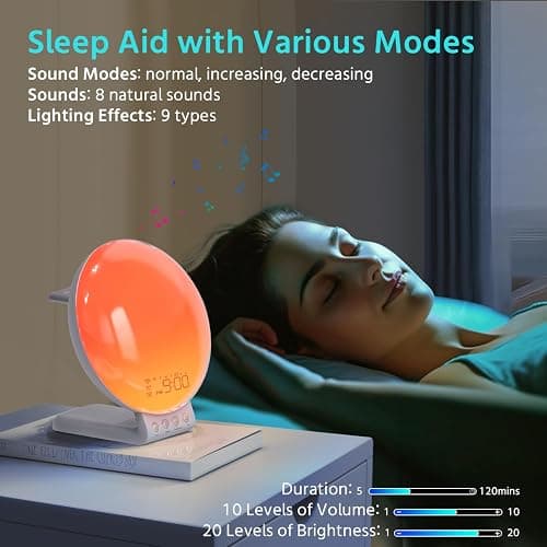 MOMILLA Sunrise Alarm Clock, 3 in 1 Wireless Charging Station, Smart App Control White Noise Sound Machine, Wake up Light, Sunset Night Light Alarm Clocks for Heavy Sleepers Kids thumbnail 7