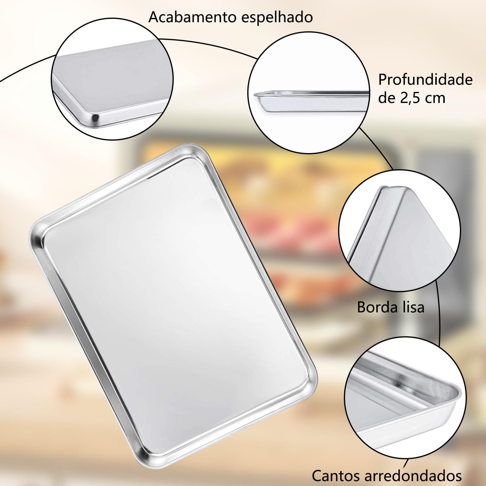 Kit 4 Fôrmas para Assar, Assadeira de 304Aço Inoxidável, Fôrma para Biscoitos, Não Tóxica e Saudável, Livre de Ferrugem e Fácil de Limpar - Lavável na Lava-Louças thumbnail 3