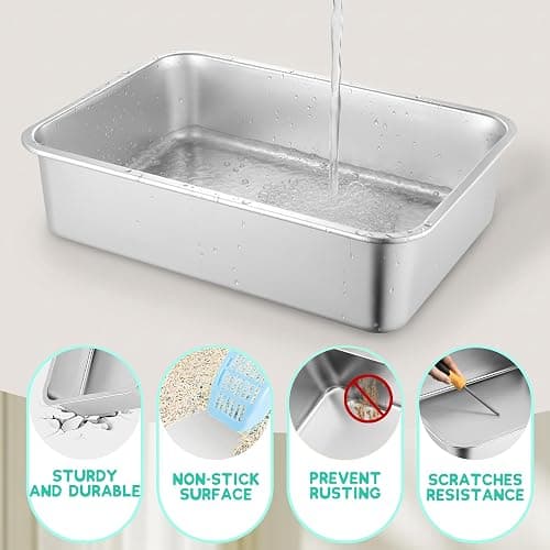 Stainless Steel Kitten Litter Box, 15.7"×11.8"×4" Low Entry Cat Litter Box for Small Cat, Kitty Shallow Litterbox for Guinea Pig, Puppy, Hamsters Toilet thumbnail 2