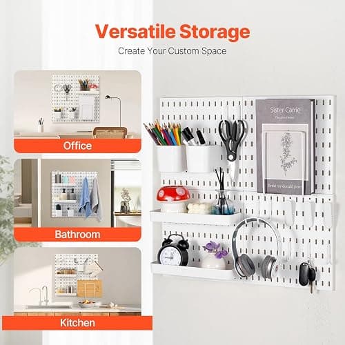 VEVOR Pegboard Combination Kit, 11" x 11" Plastic Pegboard, 4 Panels, Peg Board Wall Organizer Kit with Accessories, for Garage Tool Storage Kitchen Living Room Craft Room Office Bathroom Home, White thumbnail 4