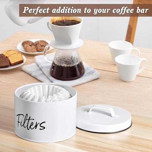 DRASTAR Coffee Filter Holder, Filter Storage with Lid for Counter, Storage Basket Container for Coffee Bar Accessories Decor, White thumbnail 4