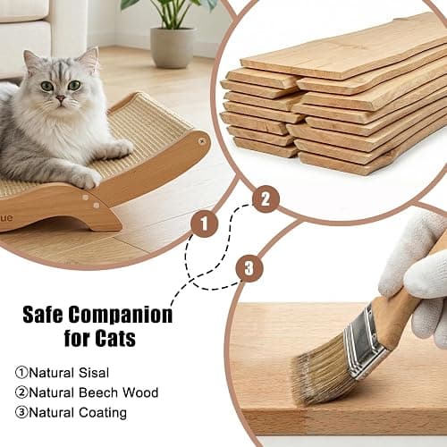 Peoviue Extra-Large Cat Scratcher Bed with Natural Sisal Scratching Pad, Wooden Cat Bed Lounge Hammock for Indoor Cats, Durable Cat Scratching Post Furniture for Large Cats thumbnail 4