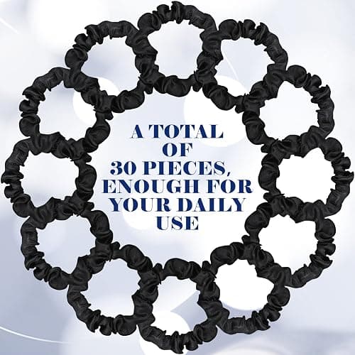 WILLBOND 30 Pcs Black Satin Scrunchies Small Silk Hair Ties Bulk for Women Skinny Thin Ponytail Holders No Crease Mini Hair Band for Thick Curly Pony Tails Wrist Decor thumbnail 4