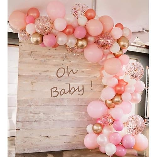 Soonlyn Rose Gold Balloons - 140 Pack, 12 Inch Gold & Pink, Pink Confetti, Arch Kit for Bridal & Baby Showers - Image 1